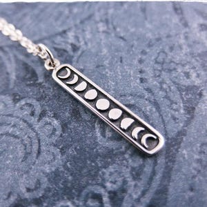 Silver Vertical Moon Phases Necklace - Sterling Silver Vertical Moon Phases Charm on a Delicate Sterling Silver Cable Chain or Charm Only