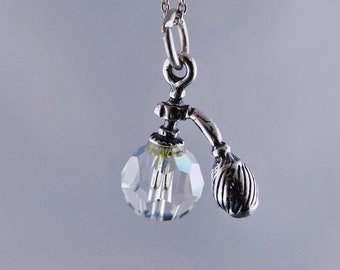 Crystal Perfume Necklace - Sterling Silver CZ Perfume Charm on a Delicate Sterling Silver Cable Chain or Charm Only