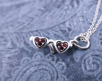 Tiny Red Heart Sunglasses Necklace - Sterling Silver & Red Crystal Heart Sunglasses Charm on a Sterling Silver Cable Chain or Charm Only