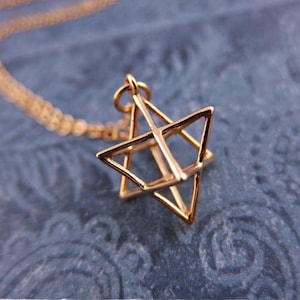 Gold Merkaba Necklace - Bronze Merkaba Charm on a Delicate 14kt Gold Filled Cable Chain or Charm Only