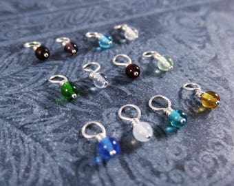 Tiny Glass Birthstone Add-On - 4mm Czech Glass Bead -  Wire Wrapped Sterling Silver Ball Pin