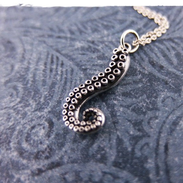 Silver Octopus Tentacle Necklace - Sterling Silver Octopus Tentacle Charm on a Delicate Sterling Silver Cable Chain or Charm Only