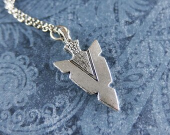 Large Silver Arrowhead Necklace - Antique Pewter Arrowhead Charm on a Delicate Silver Plated Cable Chain or Charm Only