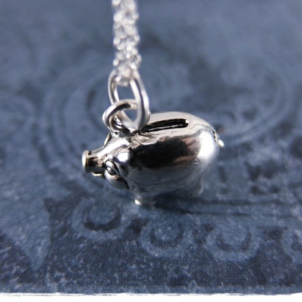 Silver Piggy Bank Necklace - Sterling Silver Piggy Bank Charm on a Delicate Sterling Silver Cable Chain or Charm Only