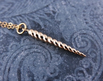 Gold Unicorn Horn Necklace - Bronze Unicorn Horn Charm on a Delicate 14kt Gold Filled Cable Chain or Charm Only