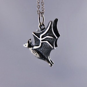 Silver Flying Vampire Bat Necklace - Sterling Silver Flying Bat Charm on a Delicate Sterling Silver Cable Chain or Charm Only