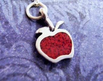 Tiny Red Apple Necklace - Sterling Silver Red Resin Apple Charm on a Delicate Sterling Silver Cable Chain or Charm Only