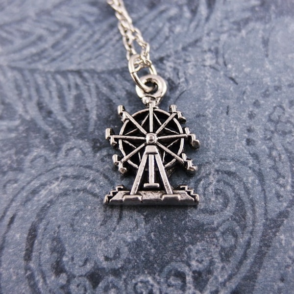 Silver Ferris Wheel Necklace - Antique Pewter Ferris Wheel Charm on a Delicate Silver Plated Cable Chain or Charm Only