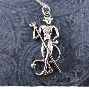 Große Silber Teufel Halskette - Sterling Silber Teufel Anhänger an einer zarten Sterling Silber Kabelkette