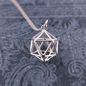 Silver Icosahedron Necklace Sterling Silver Icosahedron Charm on a Delicate Sterling Silver Cable Chain or Charm Only image 1