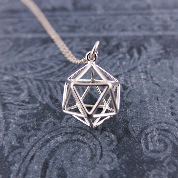 Silver Icosahedron Necklace - Sterling Silver Icosahedron Charm on a Delicate Sterling Silver Cable Chain or Charm Only