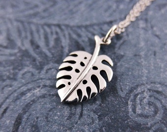 Silver Monstera Leaf Necklace - Sterling Silver Monstera Leaf Charm on a Delicate Sterling Silver Cable Chain or Charm Only