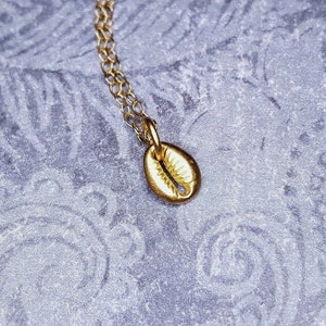 Tiny Gold Cowrie Shell Necklace - 24kt Matte Gold Plated Cowrie Shell Charm on a Delicate 14kt Gold Filled Cable Chain or Charm Only