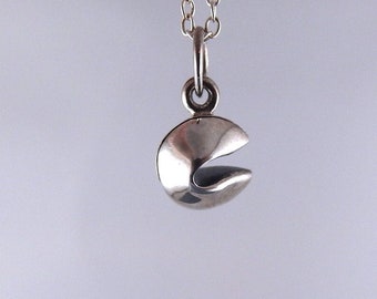 Tiny Silver Fortune Cookie Necklace - Sterling Silver Fortune Cookie Charm on a Delicate Sterling Silver Cable Chain or Charm Only