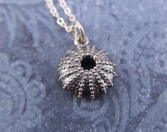 Tiny Silver Sea Urchin Necklace - Sterling Silver Sea Urchin Charm on a Delicate Sterling Silver Cable Chain or Charm Only