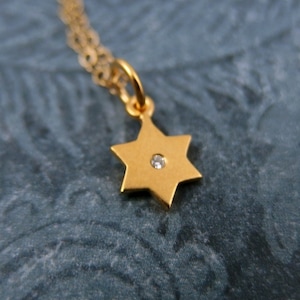 Tiny Gold Diamond Star of David Necklace - Matte 24kt Gold Plate Diamond David Star Charm on a 14kt Gold Filled Cable Chain or Charm Only