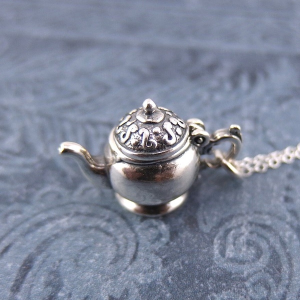 Large Movable Teapot Necklace - Sterling Silver Teapot Charm on a Delicate Sterling Silver Cable Chain or Charm Only