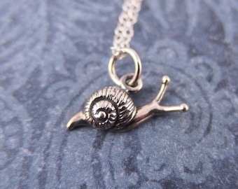 Tiny Snail Necklace - Tiny Sterling Silver Snail Charm on a Delicate Sterling Silver Cable Chain or Charm Only