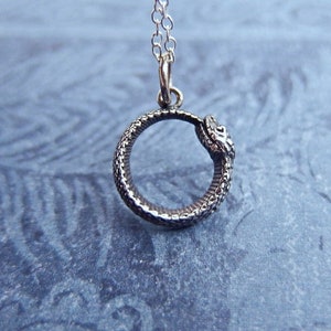 Tiny Silver Ouroboros Necklace - Tiny Sterling Silver Ouroboros Charm on a Delicate Sterling Silver Cable Chain or Charm Only