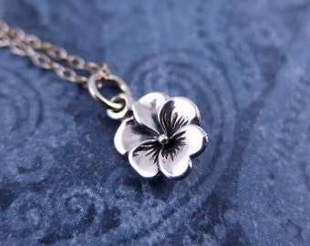 Tiny Silver Pansy Necklace - Sterling Silver Pansy Charm on a Delicate Sterling Silver Cable Chain or Charm Only