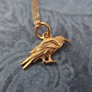 Gold Tiny Raven Necklace - Tiny Bronze Raven Charm on a Delicate 14kt Gold Filled Cable Chain or Charm Only