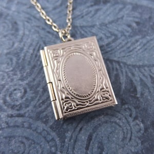 Silver Book Locket Necklace - Stainless Steel Book Locket on a Delicate Stainless Steel Cable Chain or Locket Only