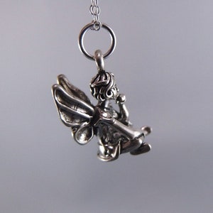Silver Thinking Fairy Necklace - Sterling Silver Thinking Fairy Charm on a Delicate Sterling Silver Cable Chain or Charm Only