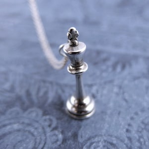 Silver King Chess Piece Necklace - Sterling Silver King Chess Charm on a Delicate Sterling Silver Cable Chain or Charm Only
