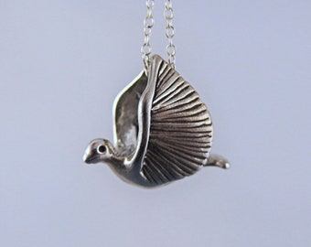 Silver Flying Dove Necklace - Sterling Silver Flying Dove Charm on a Delicate Sterling Silver Cable Chain or Charm Only