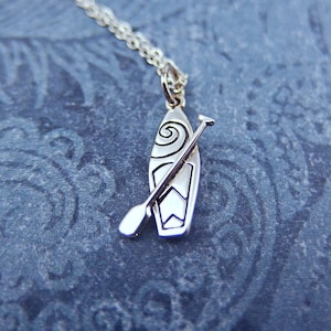 Tiny Silver SUP Board Necklace - Sterling Silver Stand Up Paddleboard Charm on a Delicate Sterling Silver Cable Chain or Charm Only