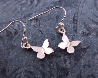 Tiny Silver Butterfly Earrings - Sterling Silver Butterfly Dangle Earrings