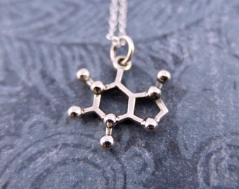 Silver Caffeine Molecule Necklace - Sterling Silver Caffeine Molecule Charm on a Delicate Sterling Silver Cable Chain or Charm Only