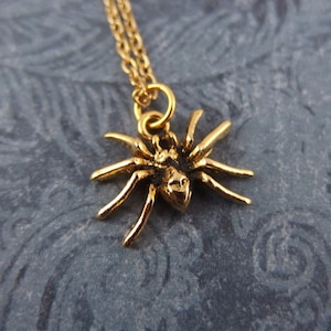 Gold Tarantula Necklace - Gold Plated Pewter Tarantula Charm on a Delicate Gold Plated Stainless Steel Cable Chain or Charm Only