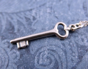 Silver Simple Key Necklace - Sterling Silver Simple Key Charm on a Delicate Sterling Silver Cable Chain or Charm Only