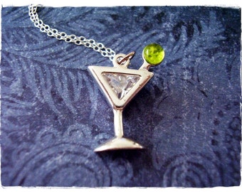 4 Martini cocktail pendants antique silver tone FD32
