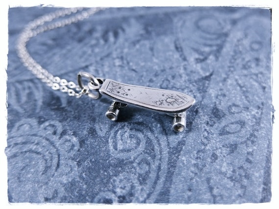 Skateboard Charm with Movable Wheels Sterling Silver - Made in the USA Skateboard Charm with Movable Wheels Sterling Silver - Made in the USA