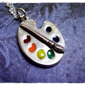 Silver Art Palette Necklace - Enameled Sterling Silver Art Palette Charm on a Delicate Sterling Silver Cable Chain or Charm Only