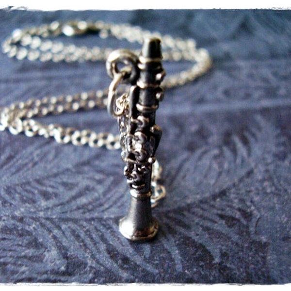 Silver Clarinet Necklace - Antique Pewter Clarinet Charm on a Delicate Silver Plated Cable Chain or Charm Only