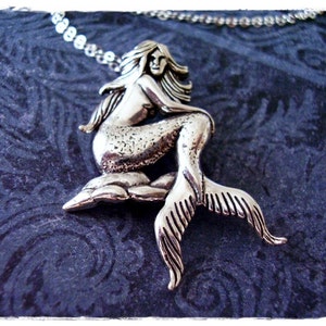 Large Silver Mermaid Necklace - Sterling Silver Mermaid Charm on a Delicate Sterling Silver Cable Chain or Charm Only