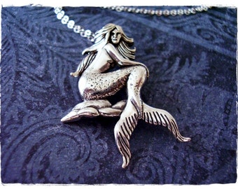 Large Silver Mermaid Necklace - Sterling Silver Mermaid Charm on a Delicate Sterling Silver Cable Chain or Charm Only