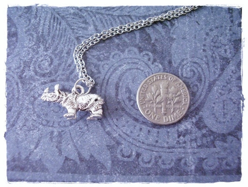 Silver Rhinoceros Necklace Silver Pewter Rhinoceros Charm on a Delicate Silver Plated Cable Chain or Charm Only image 2