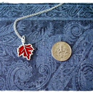 Red Maple Leaf Necklace Red Enameled Sterling Silver Maple Leaf Charm on a Delicate Sterling Silver Cable Chain or Charm Only image 2