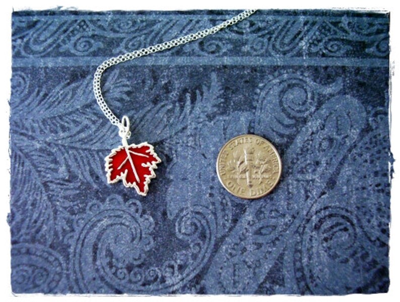 Red Maple Leaf Necklace Red Enameled Sterling Silver Maple Leaf Charm on a Delicate Sterling Silver Cable Chain or Charm Only image 2