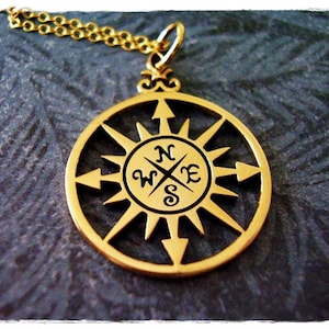 Gold Compass Rose Necklace - Bronze Compass Rose Charm on a Delicate 14kt Gold Filled Cable Chain or Charm Only