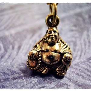 Gold Buddha Necklace - Antique Gold Pewter Buddha Charm on a Delicate Gold Plated Cable Chain or Charm Only