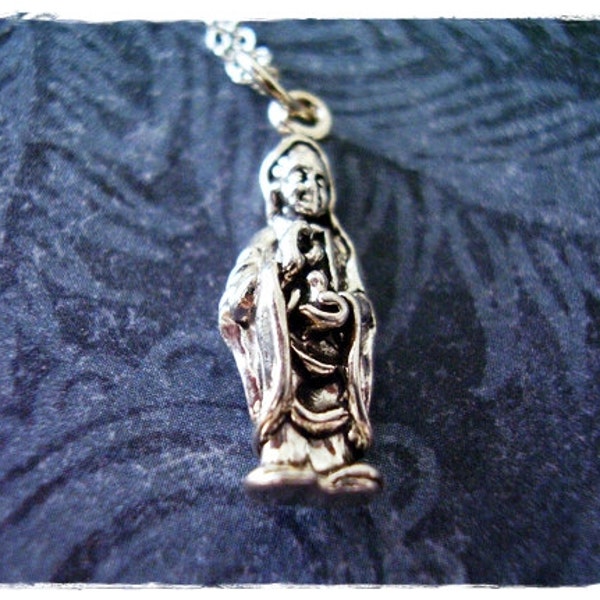 Silver Kwan Yin Necklace - Sterling Silver Female Buddha Charm on a Delicate Sterling Silver Cable Chain or Charm Only
