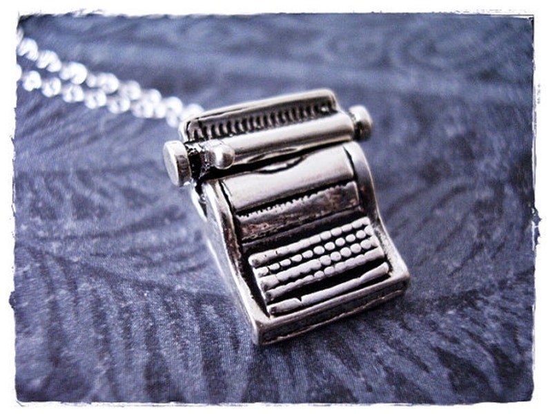 Silver Movable Typewriter Necklace Sterling Silver Typewriter Charm on a Delicate Sterling Silver Cable Chain or Charm Only image 1