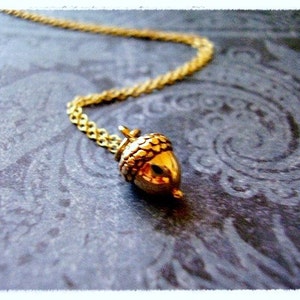 Tiny Gold Acorn Necklace - Bronze Acorn Charm on a Delicate 14kt Gold Filled Cable Chain or Charm Only