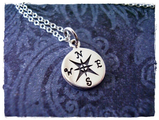 Silver Compass Necklace - Sterling Silver Compass Charm on a Delicate Sterling Silver Cable Chain or Charm Only