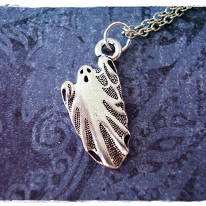 Silver Ghost Necklace - Silver Pewter Ghost Charm on a Delicate Stainless Steel Cable Chain or Charm Only